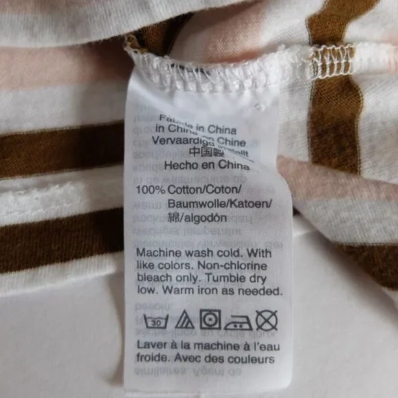 Madewell Women's Pink White Brown Striped Short Sleeve Cotton Tee Size Medium - Picture 5 of 6